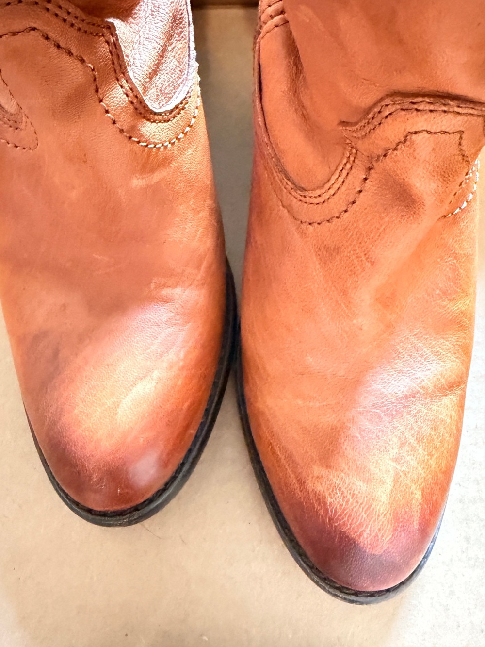 Frye Women's Tan Leather Mid-Calf Western Heel Boots size 6 - Picture 5 of 9